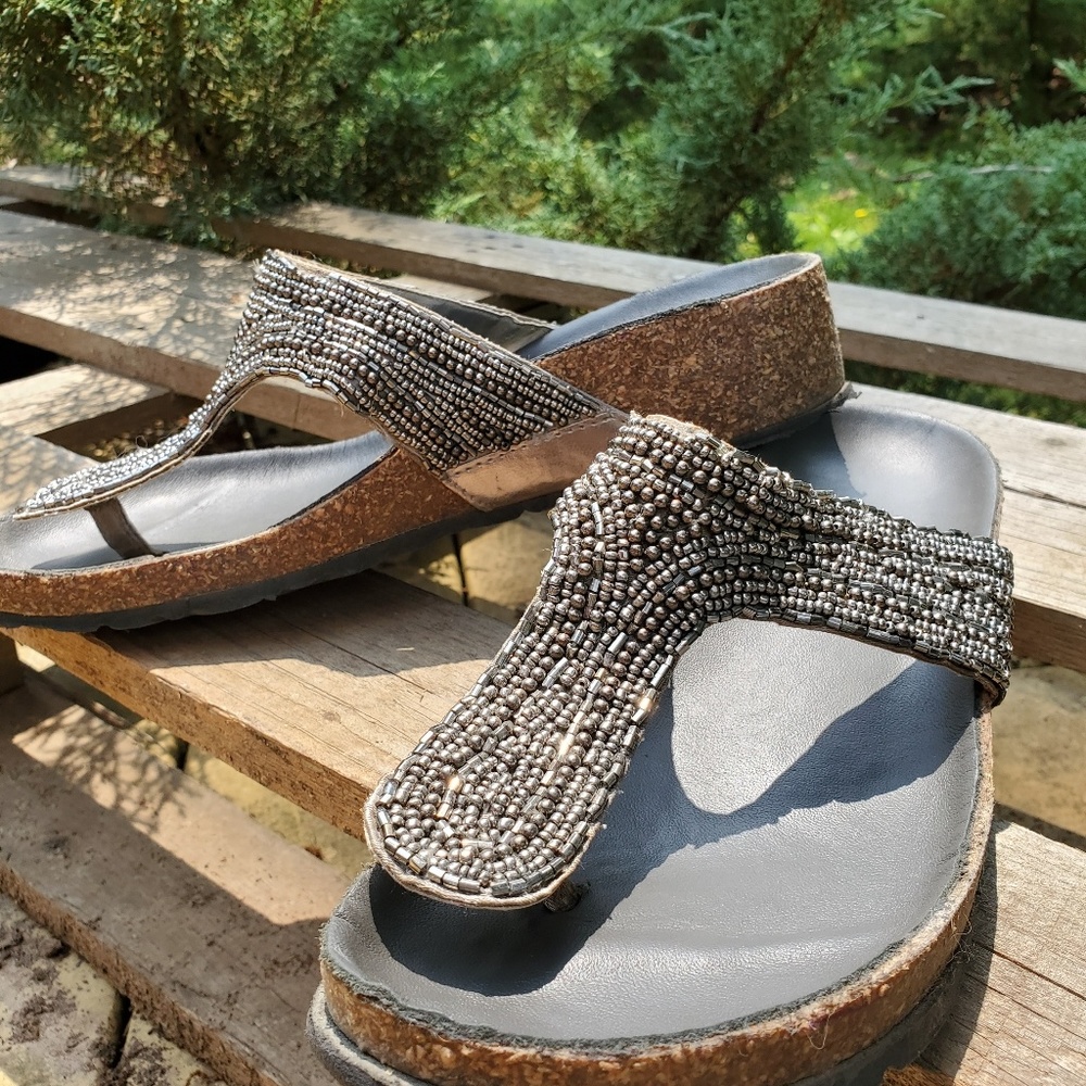Beaded Cork Sandal Wedge 8.5